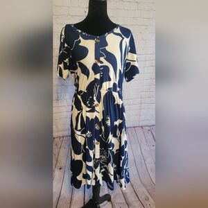 Navy & Cream Floral Button-Front Women’s Dress